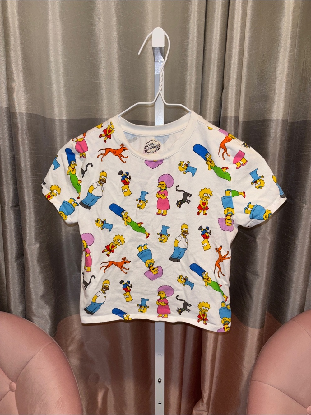 White Cartoon-Print Cropped Tee